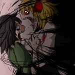  2girls big_mouth blonde_hair brown_hair darkness grabbing hair_ribbon hands_on_another&#039;s_shoulders multiple_girls noumen open_mouth red_eyes ribbon rumia scared screaming short_hair tears teeth tongue tongue_out touhou veins 