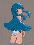  1girl blue_eyes blue_hair happinesscharge_precure! long_hair looking_at_viewer looking_back precure rohitsuka school_swimsuit shirayuki_hime sketch smile solo swimsuit white_school_swimsuit white_swimsuit 