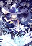  1girl blue_eyes blue_hair hat hatsune_miku highres long_hair rabbit shuzi snow solo twintails vocaloid witch_hat wrist_cuffs 