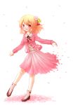  1girl adapted_costume aki_shizuha arinu blonde_hair blush cherry flower food fruit leaf short_hair skirt solo touhou 