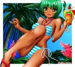  1girl bikini dark_skin dr_rex green_hair original short_hair solo swimsuit yellow_eyes 