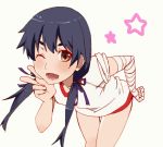  1girl bandages black_hair brown_eyes buruma fuwari_(ayw9582525) gym_uniform hanamonogatari kanbaru_suruga long_hair monogatari_(series) twintails wink 