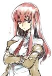  ... 1girl anger_vein brown_hair creayus crossed_arms jacket long_hair makise_kurisu necktie rough solo steins;gate violet_eyes 