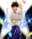  1boy black_eyes black_hair confetti fullmetal_alchemist kimidori_(kimigasukisa) roy_mustang solo 