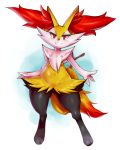  &gt;:) 1girl animal_ears blush braixen fox fox_ears fox_tail fur furry ibushiro navel no_humans pokemon pokemon_(creature) pokemon_(game) pokemon_xy red_eyes smile solo stick tail 