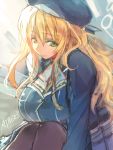  1girl atago_(kantai_collection) blonde_hair breasts creayus green_eyes huge_breasts kantai_collection long_hair pantyhose smile solo 