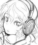  1girl arceonn cable face headphones monochrome original short_hair sketch solo stax 