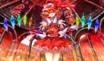  1girl ascot blonde_hair bow flandre_scarlet frills hat hat_bow highres open_hands red_eyes side_ponytail solo touhou wings 