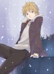  1boy coat looking_at_viewer male noragami outdoors rinda short_hair snow solo yukine_(noragami) 