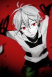  1boy highres kagerou_project konoha_(kagerou_project) ponytail red_eyes saree_m solo tearing white_hair 