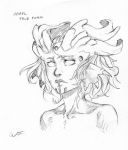  1girl anael_(whistle_frog) bust demon_girl demon_horns forehead_jewel graphite_(medium) horns nose original pointy_ears solo succubus traditional_media whistle_frog 
