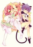  3boys animal_ears baka_to_test_to_shoukanjuu blush cat_ears cat_tail dress dress_lift kinoshita_hideyoshi maid msp_sammy multiple_boys tail thigh-highs trap tsuchiya_kouta wink yoshii_akihisa 