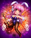  1girl animal_ears bare_shoulders bowtie breasts bunny_tail bunnysuit cleavage electric_guitar fishnet_legwear fishnets guitar headphones instrument john_r large_breasts long_hair looking_at_viewer nitroplus open_mouth pink_eyes pink_hair rabbit_ears solo super_sonico tail thigh-highs wrist_cuffs 