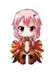  1girl bare_shoulders black_legwear blush breasts center_opening chibi cleavage detached_sleeves elbow_gloves fingerless_gloves gloves guilty_crown hair_ornament hairclip long_hair looking_at_viewer navel open_mouth pink_hair red_eyes solo thigh-highs twintails yuzuriha_inori 