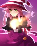  1girl dress gloves green_eyes hat heart lgw7 long_hair looking_at_viewer super_mario_bros. outline parted_lips pink_hair solo striped_hat super_paper_mario vivian witch_hat 