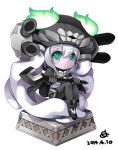  1girl bodysuit cape chibi kantai_collection shinkaisei-kan shiratama_dango silver_hair staff wo-class_aircraft_carrier 