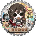  1girl akagi_(kantai_collection) arrow bauxite blush_stickers chibi eating flight_deck itotin kantai_collection long_hair lowres mouth_hold muneate quiver skirt solo 