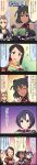  4girls 4koma black_hair brown_hair character_name colored comic dark_skin fingerless_gloves gloves green_eyes grey_eyes highres idolmaster idolmaster_cinderella_girls kimura_natsuki long_image multiple_girls natalia_(idolmaster) official_art ponytail shiragiku_hotaru short_hair tall_image translation_request violet_eyes yamato_aki 