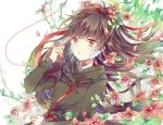  1793 1girl azami_(kagerou_project) black_hair flower kagerou_project long_hair looking_at_viewer medusa monster_girl open_mouth red_eyes red_thread scales solo spoilers 