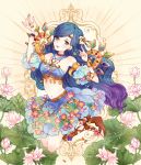  aikatsu! bare_shoulders blue_hair blush flower kazesawa_sora long_hair red_eyes skirt violet_hair 