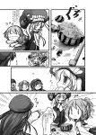  0_0 5girls :x akatsuki_(kantai_collection) cape comic eating flat_g folded_ponytail food fruit hair_ornament hairclip hat hibiki_(kantai_collection) highres ikazuchi_(kantai_collection) inazuma_(kantai_collection) kantai_collection kouba long_hair monochrome multiple_girls neckerchief open_mouth pipe school_uniform serafuku shinkaisei-kan short_hair skirt suikawari translation_request watermelon wo-class_aircraft_carrier 