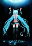  1girl absurdres animal_ears aqua_eyes aqua_hair armpits black_legwear blush_stickers boots cat_ears cat_tail detached_sleeves flat_chest hatsune_miku highres johan_(johan13) kemonomimi_mode long_hair midriff navel outstretched_arms skirt solo tail thigh-highs thigh_boots twintails very_long_hair vocaloid wide_sleeves 