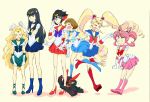  1boy 5girls absurdres alternate_hairstyle androgynous bishoujo_senshi_sailor_moon black_hair blonde_hair boots bow choker cosplay crossdressinging crying elbow_gloves gloves hair_ornament harime_nui high_heels highres iori_shirou jakuzure_nonon kill_la_kill kiryuuin_satsuki leg_hug living_clothes long_hair magical_girl mankanshoku_mako matoi_ryuuko multicolored_hair multiple_girls oriba pink_hair redhead sailor_chibi_moon sailor_chibi_moon_(cosplay) sailor_mars sailor_mars_(cosplay) sailor_mercury sailor_mercury_(cosplay) sailor_moon sailor_moon_(cosplay) sailor_neptune sailor_neptune_(cosplay) sailor_uranus sailor_uranus_(cosplay) senketsu short_hair skirt tiara trap twintails two-tone_hair 