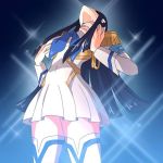  1girl artist_request black_hair breast_hold breasts derivative_work dress epaulettes junketsu kill_la_kill kiryuuin_satsuki long_hair self_fondle solo source_request 