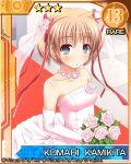  1girl bare_shoulders blue_eyes brown_hair dress elbow_gloves flower gloves kamikita_komari kk-sk-ray little_busters!! short_hair solo wedding_dress 