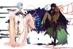  4girls akemi_homura akuma_homura argyle argyle_legwear black_hair blue_hair bow cape carrying clenched_teeth dual_persona face-to-face gloves goddess_madoka hair_bow hair_down kaname_madoka long_hair magical_girl mahou_shoujo_madoka_magica mahou_shoujo_madoka_magica_movie miki_sayaka multiple_girls multiple_swords pink_hair princess_carry saiko67 short_hair smile spoilers sword thigh-highs weapon zettai_ryouiki 