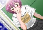  blush bow h.i.t_(59-18-45) hand_on_own_face nanase_yuu redhead school_uniform sentimental_graffiti short_hair yellow_eyes 