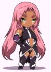  1girl chibi dark_skin donson eyebrows ingrid_(taimanin_asagi) long_hair makai_kishi_ingrid pink_hair solo taimanin_asagi yellow_eyes 