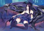  1girl bare_shoulders claws dress frilled_dress frills long_hair original pump_(artist) purple_hair solo thigh-highs violet_eyes 