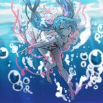  1girl dress floating_hair hatsune_miku solo submerged twintails underwater vocaloid yonggi 