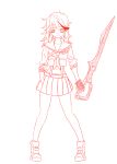  1girl :/ absurdres artist_request bags_under_eyes cosplay highlights highres kill_la_kill kuroki_tomoko lineart long_hair matoi_ryuuko matoi_ryuuko_(cosplay) messy_hair midriff multicolored_hair navel school_uniform scissor_blade senketsu serafuku shoes single_glove sneakers solo suspenders sweatdrop watashi_ga_motenai_no_wa_dou_kangaetemo_omaera_ga_warui! 