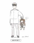  1boy 1girl admiral_(kantai_collection) ahoge carrying chibi kantai_collection kongou_(kantai_collection) naval_uniform nontraditional_miko seo_tatsuya twitter_username 
