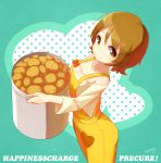  1girl artist_name blueberry_(5959) breasts brown_eyes brown_hair copyright_name happinesscharge_precure! highres looking_at_viewer oomori_yuuko potato precure short_hair smile solo 