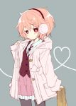  1girl alternate_costume black_legwear coat komeiji_satori looking_at_viewer minamura_haruki pantyhose pink_eyes pink_hair rough short_hair solo touhou 