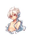  1boy blue_hair bust hakuryuu_(inazuma_eleven) highres inazuma_eleven_(series) inazuma_eleven_go long_hair male multicolored_hair ponytail red_eyes shirtless simple_background solo tobi_(one) two-tone_hair white_background white_hair 
