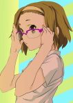  1girl bespectacled brown_eyes brown_hair glasses hairband k-on! kurokoshou looking_at_viewer parted_lips solo tainaka_ritsu 