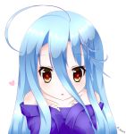  1girl bare_shoulders blue_hair highres long_hair looking_at_viewer no_game_no_life orange_eyes shiro_(no_game_no_life) solo uatemyrice white_background 