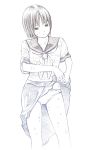  1girl monochrome panties sketch solo underwear yoshitomi_akihito 