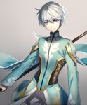  1boy coat grey_background male miclio_(tales) pants shiramine_(srmn09) solo staff tales_of_(series) tales_of_zestiria violet_eyes white_hair 