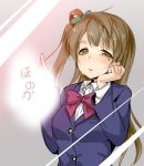  1girl ajishio blazer blush bow brown_eyes brown_hair hair_bow long_hair love_live!_school_idol_project minami_kotori solo tears window_writing 