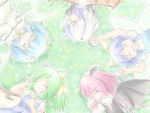  5girls arms_up ascot bat_wings blue_hair bow character_request child daiyousei dress fairy_wings frills from_above gorz grass green_hair hair_bow hands_on_own_chest head_wings horns juliet_sleeves koakuma long_hair long_sleeves lying multicolored_hair multiple_girls on_back on_side on_stomach open_mouth puffy_short_sleeves puffy_sleeves redhead short_hair short_sleeves short_twintails side_ponytail single_wing sleeping sleeves_past_wrists tokiko_(touhou) touhou twintails two-tone_hair white_dress white_hair wings 
