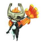  1girl fang helmet imp long_hair mato_spectoru midna navel no_nipples nude one_eye_covered orange_hair pointy_ears prehensile_hair red_eyes small_breasts solo the_legend_of_zelda twilight_princess wide_hips yellow_sclera 
