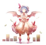  1girl 60mai bat_wings blue_hair blush boots bow closed_eyes fang frilled_skirt frills hat hat_ribbon jewelry mob_cap puffy_sleeves remilia_scarlet ribbon sash shirt short_hair short_sleeves simple_background skirt skirt_set smile solo touhou vest white_background wings wrist_cuffs 