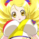    1girl 2014 alternate_form blonde_hair breasts cure_honey dated happinesscharge_precure! impossible_clothes large_breasts long_hair magical_girl oomori_yuuko popcorn_cheer precure solo yellow_eyes yoshimune 