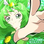  1girl bowtie brooch character_name cure_march green_eyes green_hair jewelry long_hair magical_girl midorikawa_nao outstretched_hand precure smile smile_precure! solo translated yoshimune 