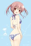  1girl ass bikini brown_eyes brown_hair female from_behind looking_back original oumi_neneha short_hair solo swimsuit twintails 